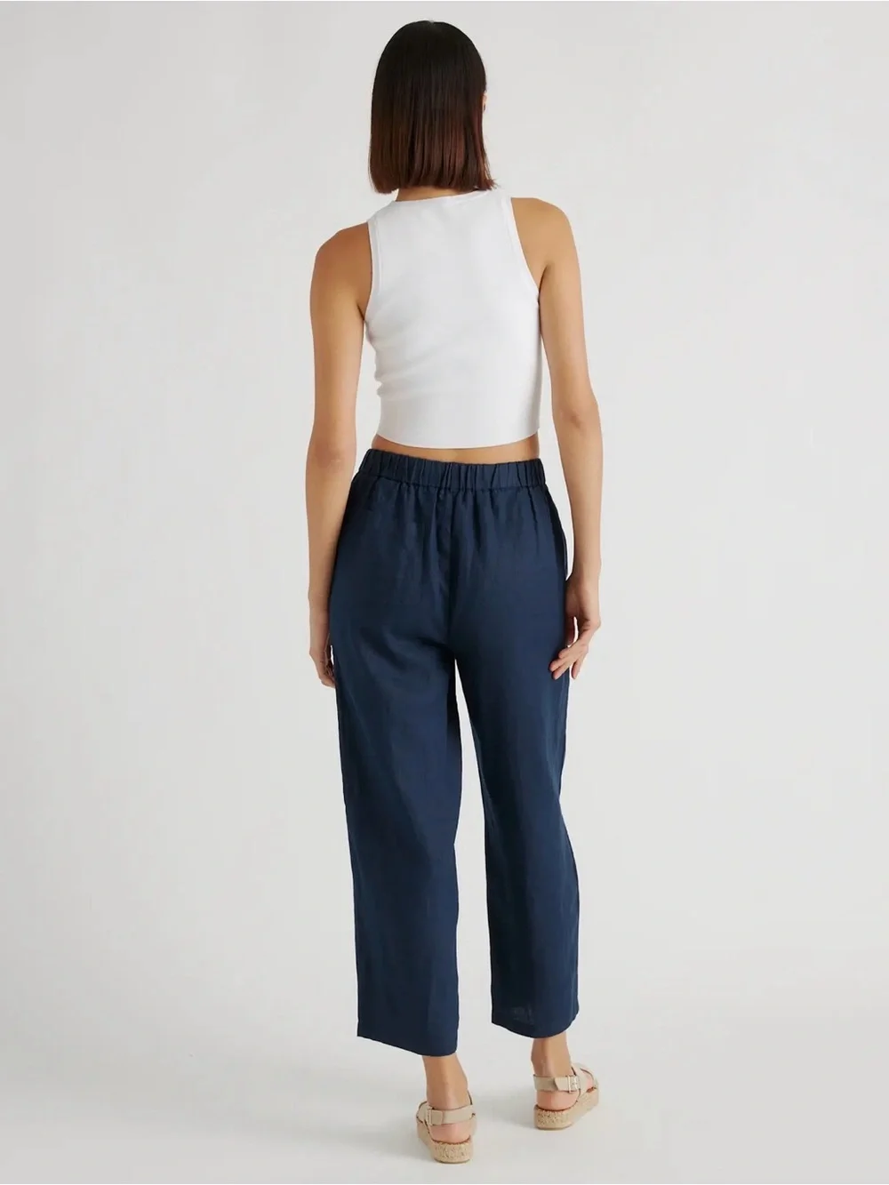 Quince Women’s 100% European Linen Flax Pull-On Pant Medium Navy Relaxed Fit